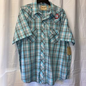 Wrangler Western Men's Short Sleeve Pearl Snap Button Up Plaid Size XL Shirt NWT